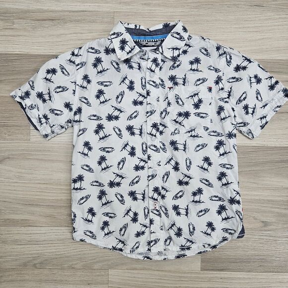 PAPER DENIM & CLOTH Boys White Beach Palm Tree Button Front Shirt Size 5 - Picture 1 of 6